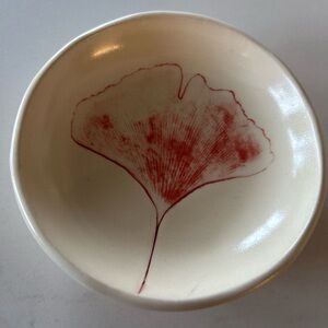 Ginkgo Leaf Design Ceramic Bowl/ Dish Artist Stamped